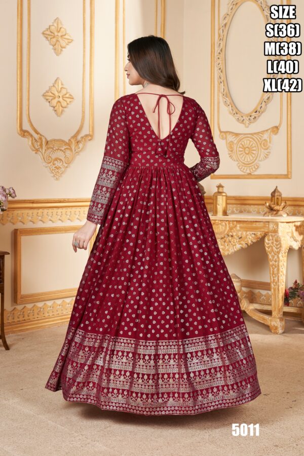 Party Wear Designer Stitched Gown With Dupatta For Women| Red Colour Metalic Foil Work Outfit For Wedding