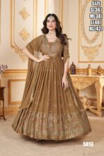 Designer Wedding Wear Stitched Georgette Mustard Yellow Colour Foil Work Gown With Dupatta| Party Wear Outfit For Womens.