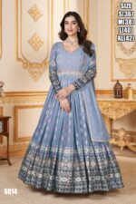 Traditional Women's Collection Wedding Wear Stitched Gown With Dupatta| Grey To Blue Gown For Parties