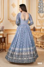Traditional Women's Collection Wedding Wear Stitched Gown With Dupatta| Grey To Blue Gown For Parties