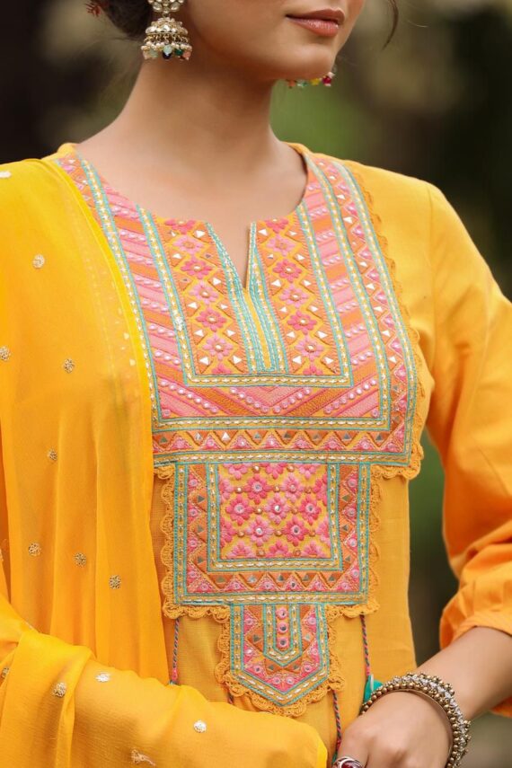 Women's Collection Yellow Colour Stitched Cotton Kurti-Pent With Dupatta| New Designer Kurti Set For Summer