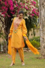 Women's Collection Yellow Colour Stitched Cotton Kurti-Pent With Dupatta| New Designer Kurti Set For Summer