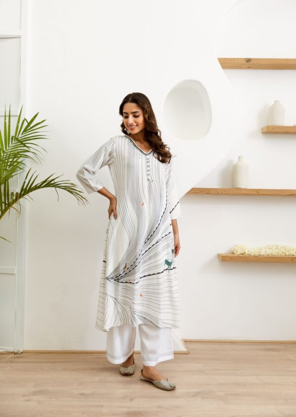 Women's Collections Festive Wear White Stitched Cotton Kurti-Plazzo Set| Latest Kurti Sets For Summer