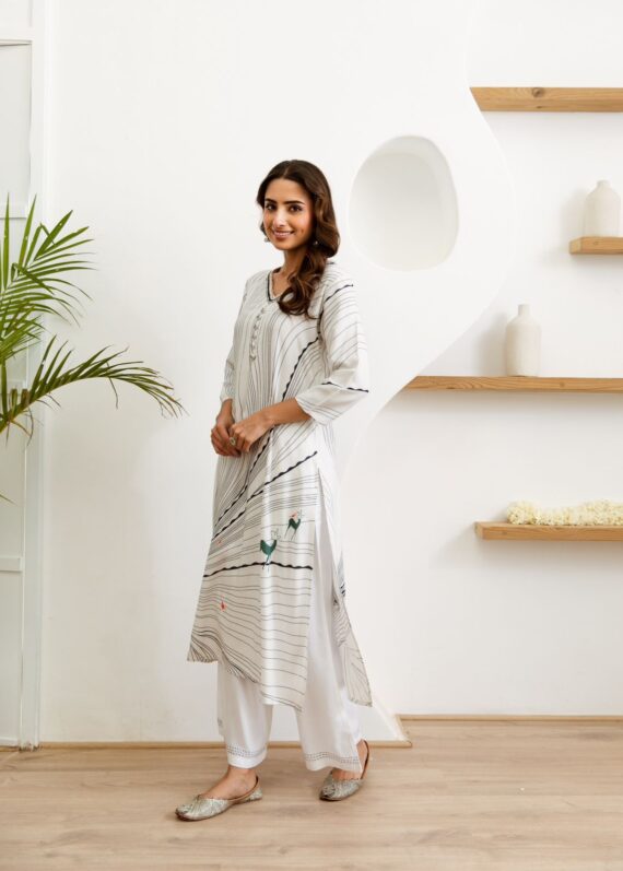 Women's Collections Festive Wear White Stitched Cotton Kurti-Plazzo Set| Latest Kurti Sets For Summer