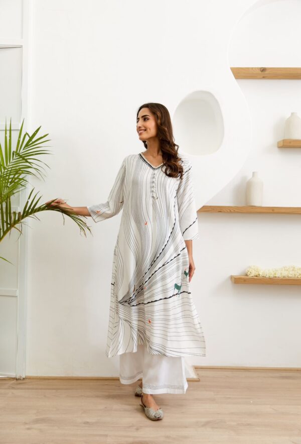 Women's Collections Festive Wear White Stitched Cotton Kurti-Plazzo Set| Latest Kurti Sets For Summer