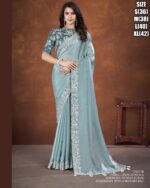 Ethnicrang Women's Stitched Satin Silk Crepe Embrodiery Party wear Designer Saree With Blouse