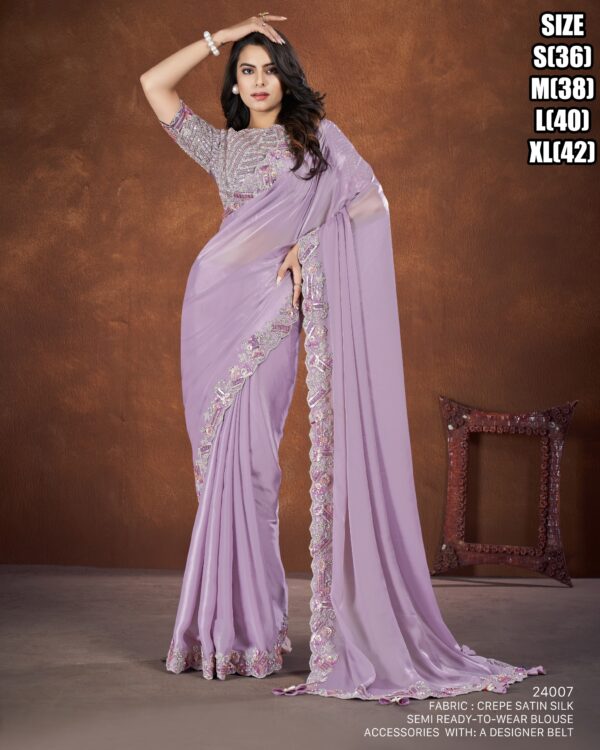 Ethnicrang Women's Stitched Satin Silk Crepe Saree With Heavy Embroidered Blouse For Parties