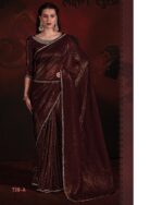 Beautiful Saree Collection Women's Wear Shiny Self Crush Effect Jari Saree With Zircon Work Blouse For Parties