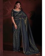 Beautiful Saree Collection Women's Wear Shiny Self Crush Effect Jari Saree With Zircon Work Blouse For Parties