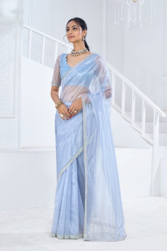 New Exclusive Collections For Women's Wear Swroski Saree With Soft Organza Handwork Blouse