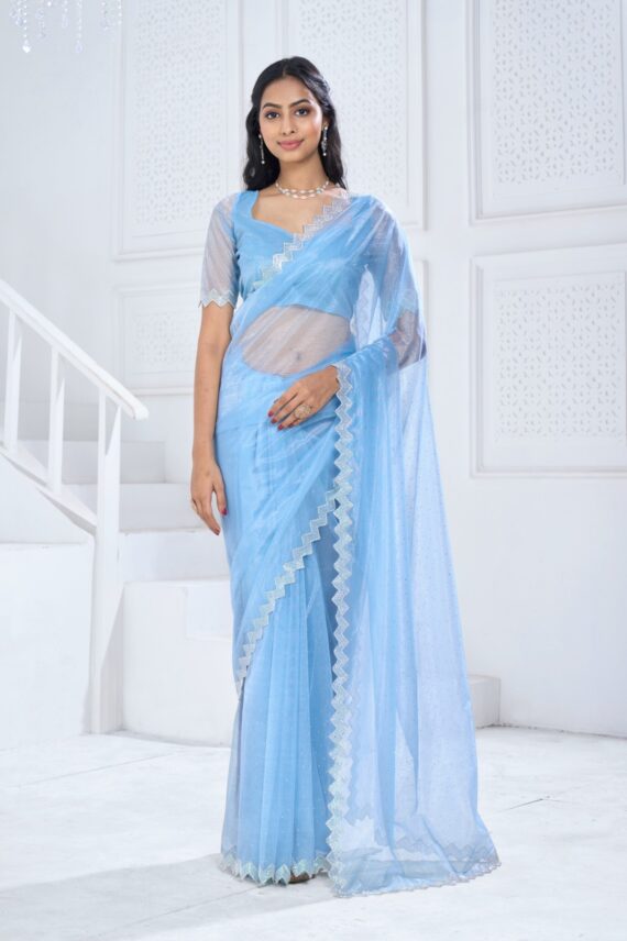 Ethnicrang Party Wear Latest Designer Swroski Saree With Twirll Soft Organza Blouse For Women
