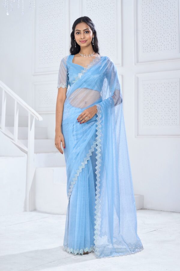 Ethnicrang Party Wear Latest Designer Swroski Saree With Twirll Soft Organza Blouse For Women