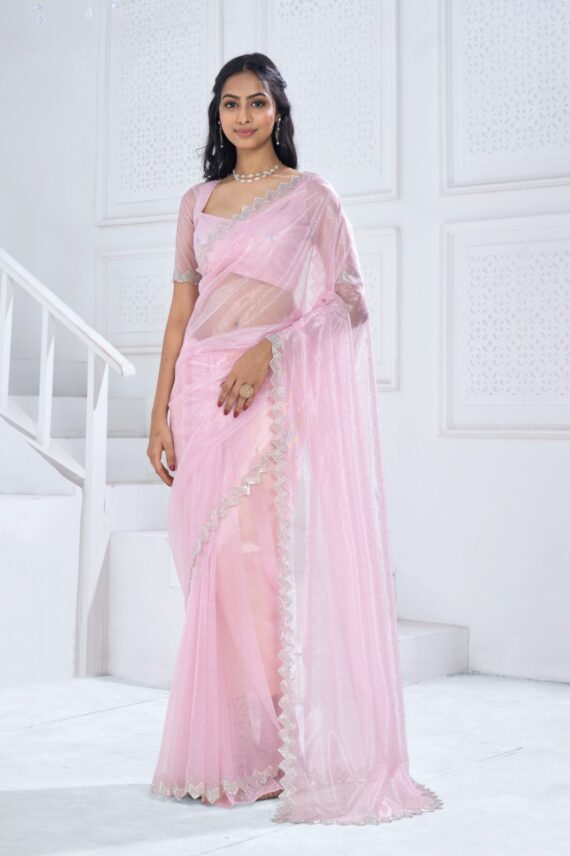 Ethnicrang Party Wear Latest Designer Swroski Saree With Twirll Soft Organza Blouse For Women