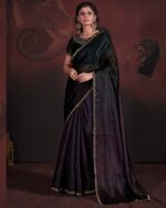 Traditional Party Wear Un-Stitched Pure Satin Georgette Blooming Saree With Zircon Work Blouse