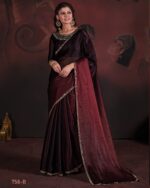 Traditional Party Wear Un-Stitched Pure Satin Georgette Blooming Saree With Zircon Work Blouse