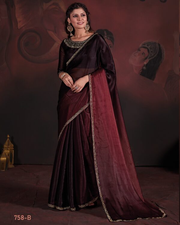 Traditional Party Wear Un-Stitched Pure Satin Georgette Blooming Saree With Zircon Work Blouse
