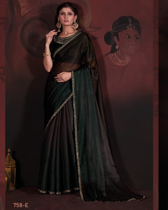 Traditional Party Wear Un-Stitched Pure Satin Georgette Blooming Saree With Zircon Work Blouse