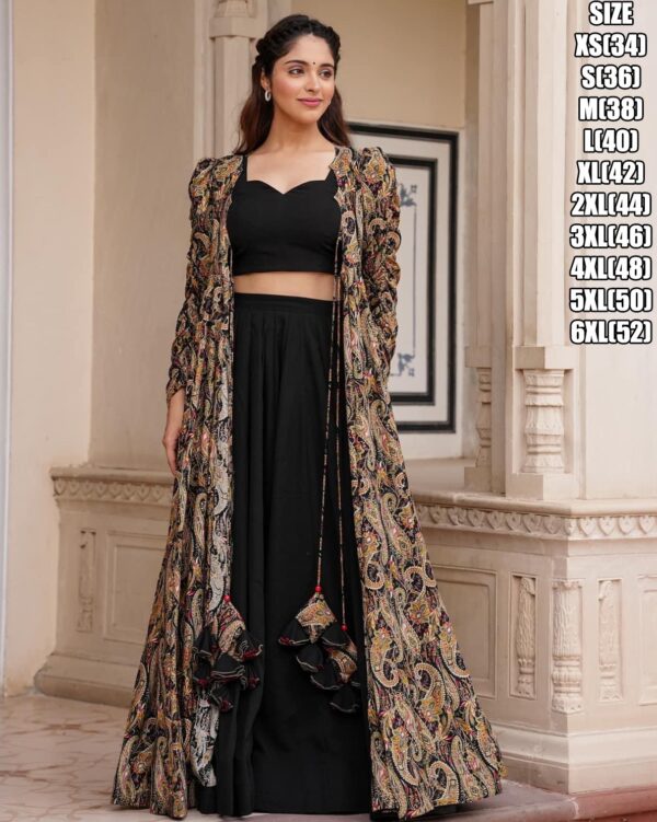 3 Piece Koti Style Stitched Rayon Shrug With Georgette Skirt Fancy Indo-Western Suit For Women