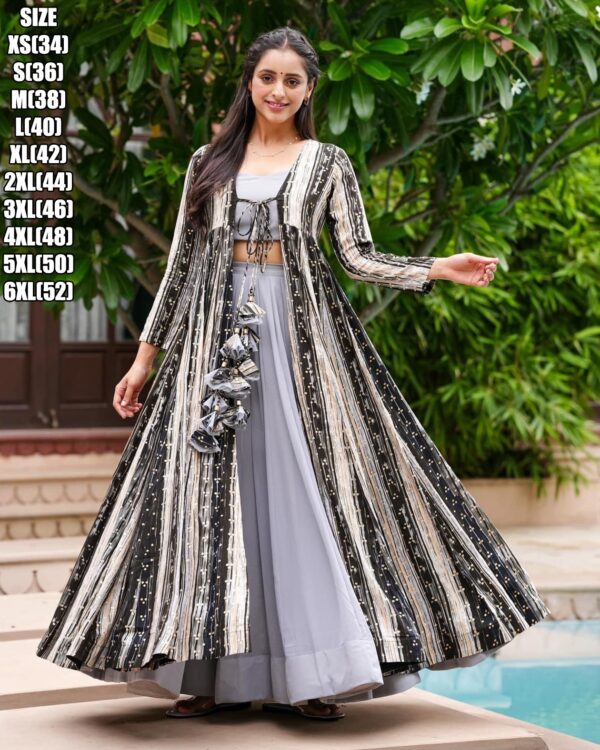 3 Piece Koti Style Stitched Rayon Shrug With Georgette Skirt Fancy Indo-Western Suit For Women