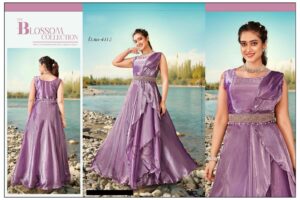 Occasional Women's Wear Heavy Silk Purple Colour Indo-Western With Designer Handwork Belt