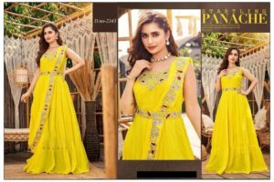 Haldi Special Women's Wear Heavy Georgette Yellow Gown With Dupatta And Belt