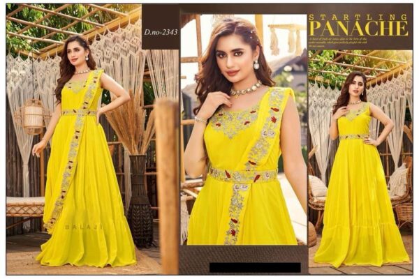 Haldi Special Women's Wear Heavy Georgette Yellow Gown With Dupatta And Belt