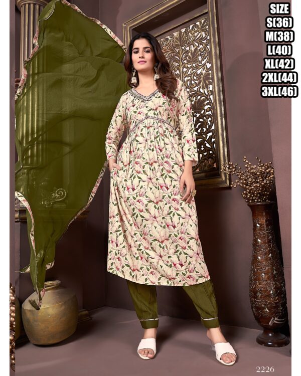 Alia Cut Stitched Premium Rayon Export Quality Kurti-Pent With Dupatta Collection For Women