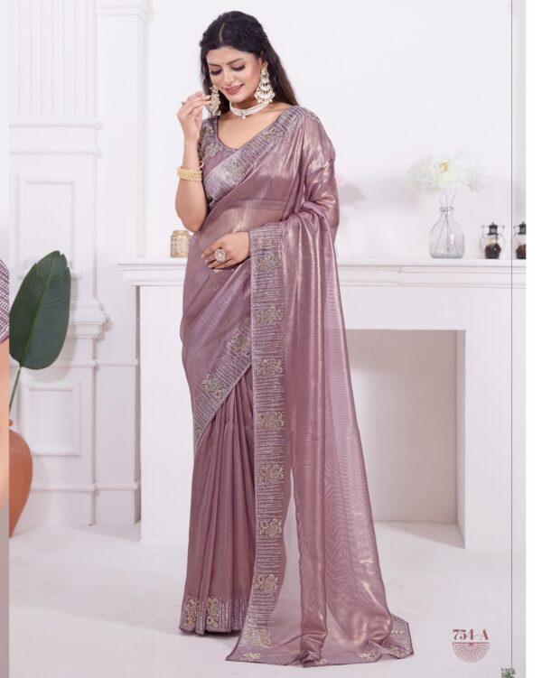 Designer Women's Party Wear Stitched Raina Net Coating Saree With Heavy Handwork & Zircon Work Blouse