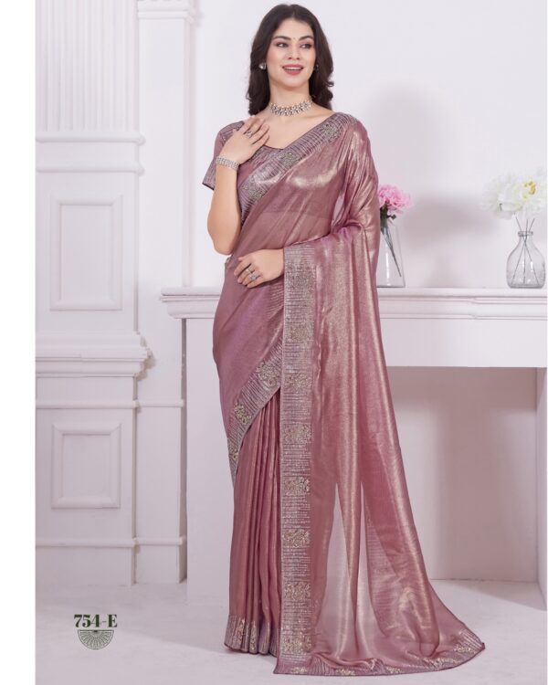 Designer Women's Party Wear Stitched Raina Net Coating Saree With Heavy Handwork & Zircon Work Blouse