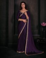 Women's Un-Stitched Pure Satin Georgette Blooming Party Wear Designer Saree With Blouse