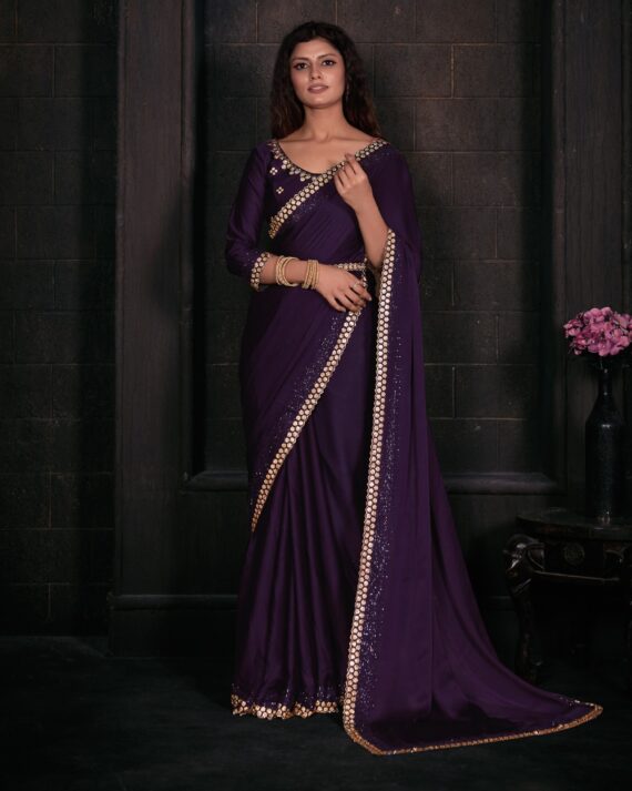 Women's Un-Stitched Pure Satin Georgette Blooming Party Wear Designer Saree With Blouse