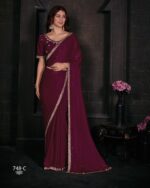 Women's Un-Stitched Pure Satin Georgette Blooming Party Wear Designer Saree With Blouse