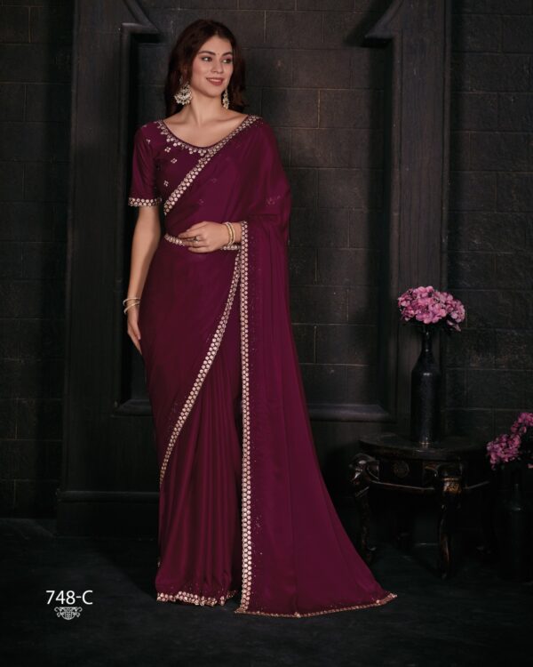 Women's Un-Stitched Pure Satin Georgette Blooming Party Wear Designer Saree With Blouse