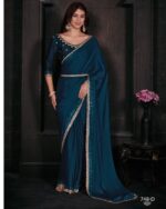 Women's Un-Stitched Pure Satin Georgette Blooming Party Wear Designer Saree With Blouse