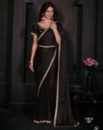 Women's Un-Stitched Pure Satin Georgette Blooming Party Wear Designer Saree With Blouse