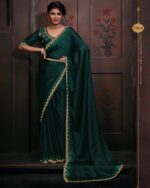 Wedding Wear Un-Stitched Pure Satin Georgette Bollywood Style Saree With Blouse