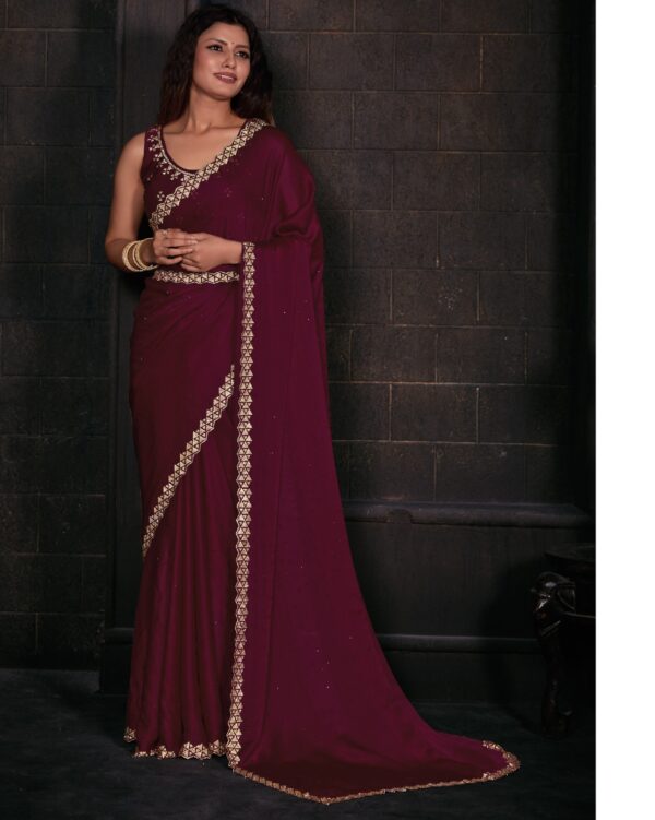 Exclusive New Designer Wedding Wear Un-Stitched Satin Georgette Handwork Saree With Blouse