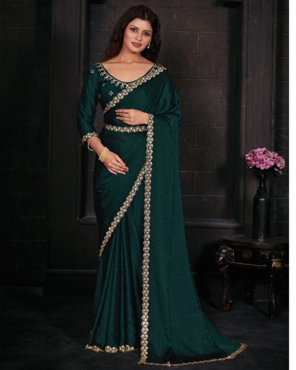 Exclusive New Designer Wedding Wear Un-Stitched Satin Georgette Handwork Saree With Blouse