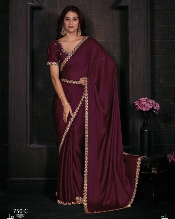 Exclusive New Designer Wedding Wear Un-Stitched Satin Georgette Handwork Saree With Blouse