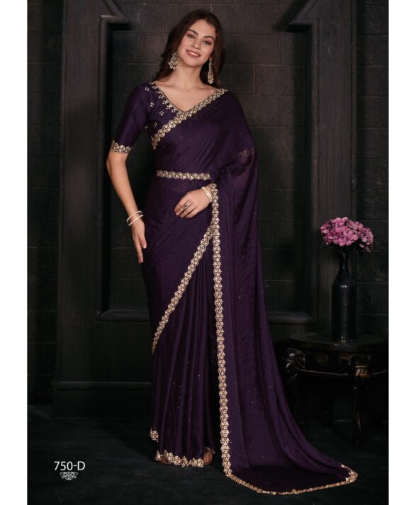 Exclusive New Designer Wedding Wear Un-Stitched Satin Georgette Handwork Saree With Blouse