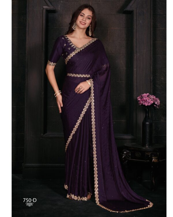 Exclusive New Designer Wedding Wear Un-Stitched Satin Georgette Handwork Saree With Blouse