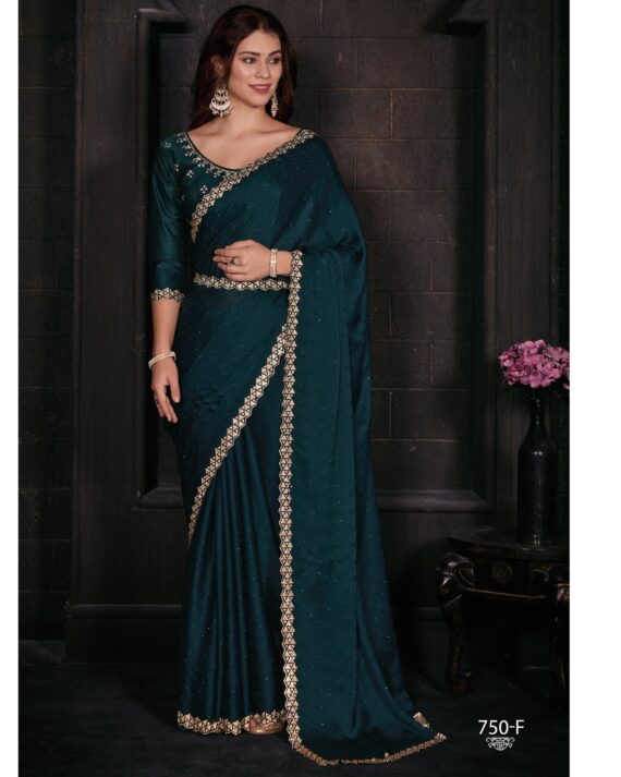 Exclusive New Designer Wedding Wear Un-Stitched Satin Georgette Handwork Saree With Blouse