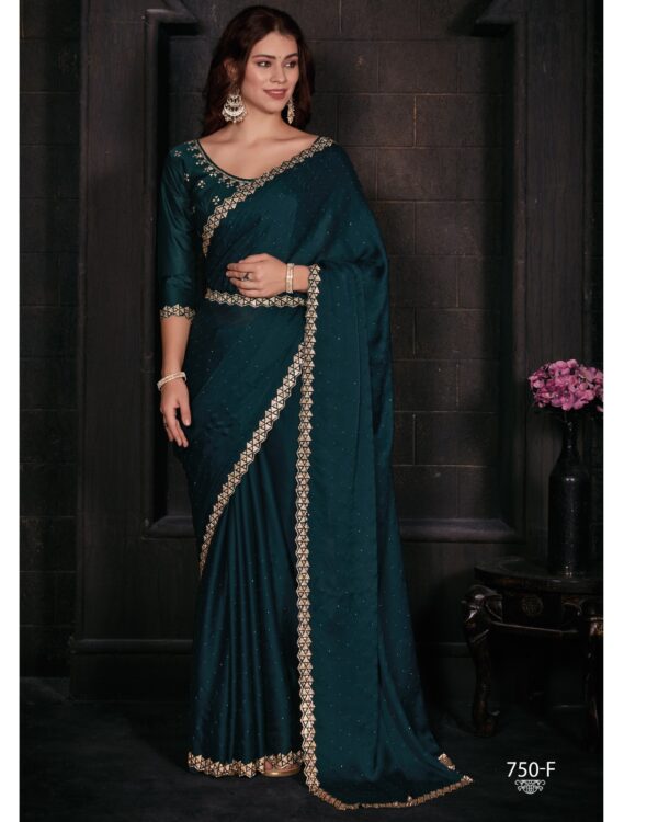 Exclusive New Designer Wedding Wear Un-Stitched Satin Georgette Handwork Saree With Blouse