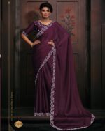 Traditional Collection Women's Wear Satin Georgette With Heavy Zircon Work Morpich Colour Saree With Blouse