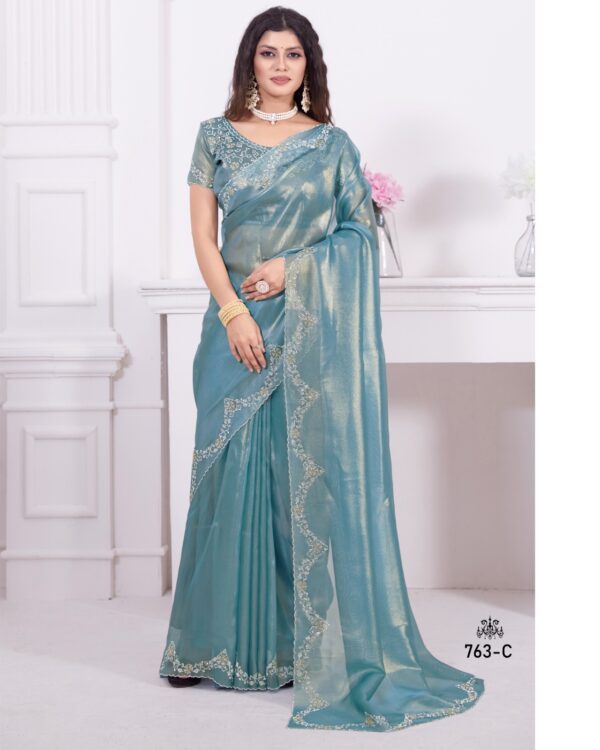 Ethnicrang Party Wear Sarees For Women's Un-Stitched Raina Net Saree With Designer Blouse