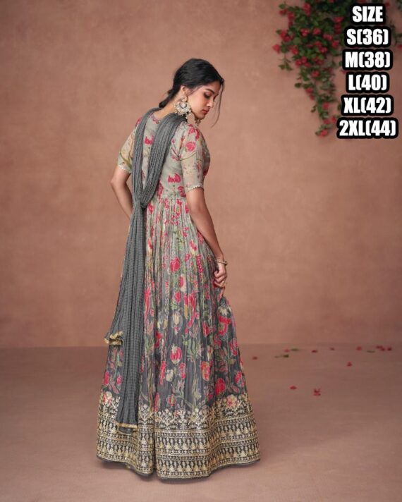 Wedding Wear Designer Organza Silk Embroidered Gown With Nazmeen Dupatta For Women