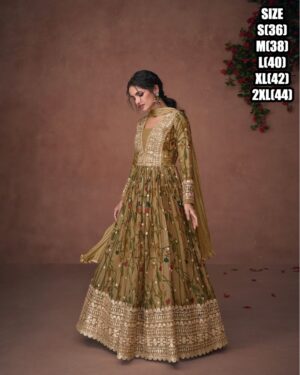 Wedding Wear Designer Organza Silk Embroidered Gown With Nazmeen Dupatta For Women