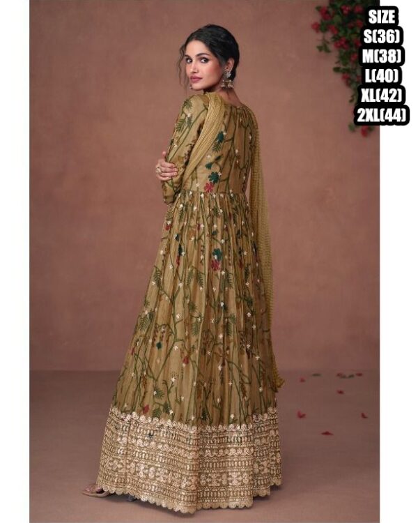 Wedding Wear Designer Organza Silk Embroidered Gown With Nazmeen Dupatta For Women