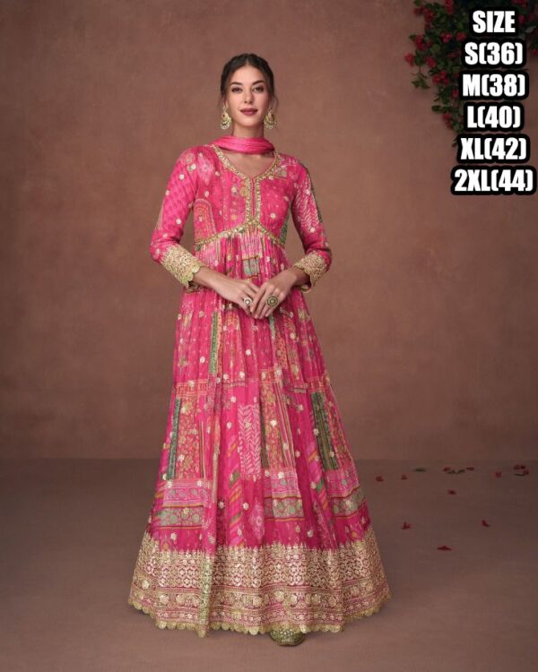 Wedding Wear Designer Organza Silk Embroidered Gown With Nazmeen Dupatta For Women