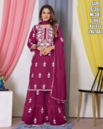 Ethnicrang Women's Bamberg Georgette With Cotton Stitched Embroidered Top-Sarara Set With Dupatta